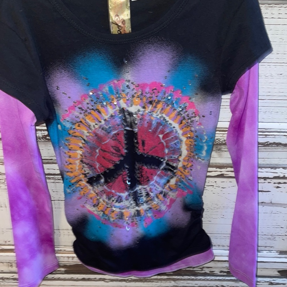 Brand new spoiled sequin peace sign long sleeve size m girls so fine